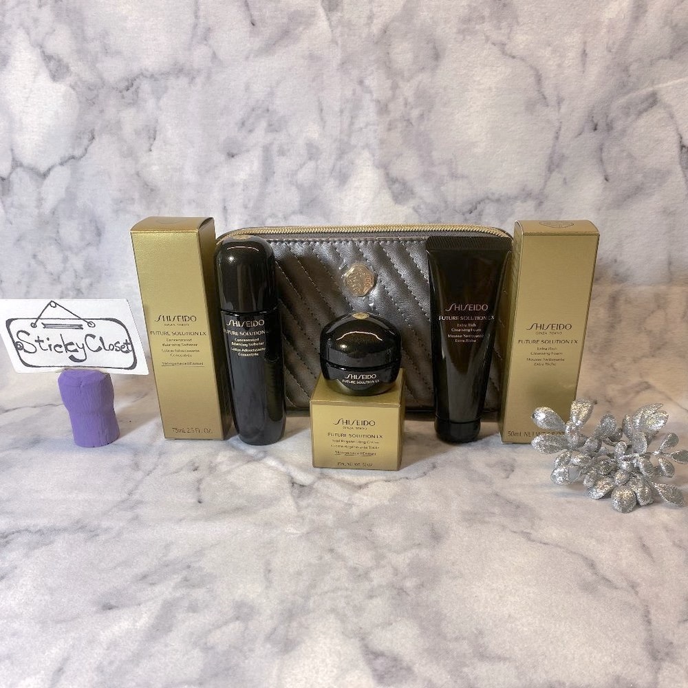 SHISEIDO Future Solution LX Set-Metallic Pouch,Cleanser,Regenerate Cream-4pc-NEW